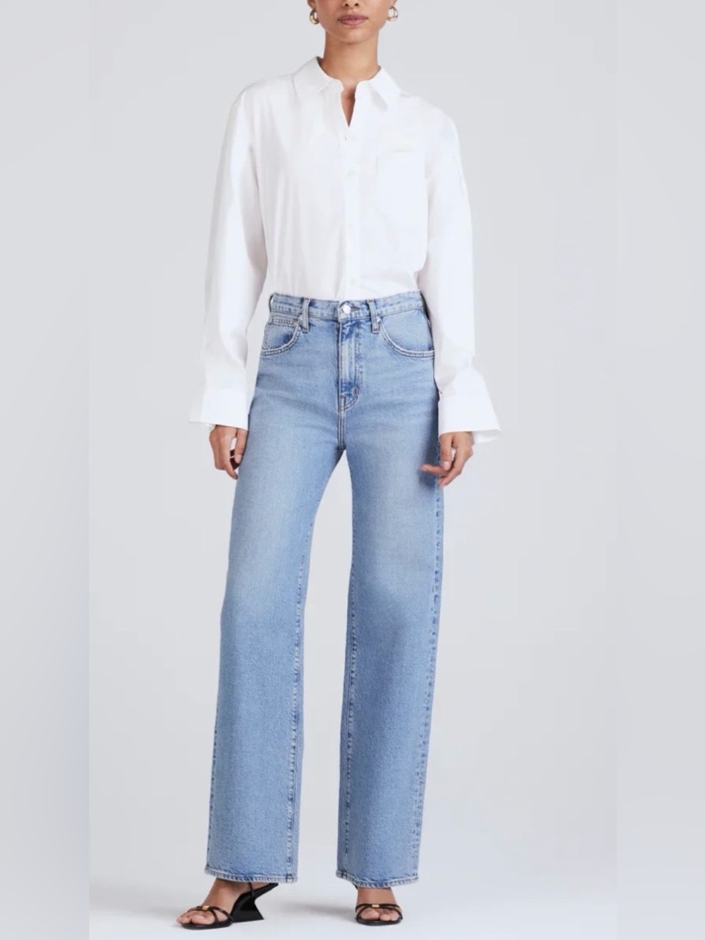 Derek Lam Crosby Light Blue High Rise Taylored Wide-Leg Jeans in Sutton Vintage - Picture 2 of 10